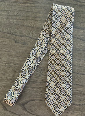 Robert Talbott Best Of Class Necktie Geometric Floral Navy And Gold Silk - Image 1 of 4