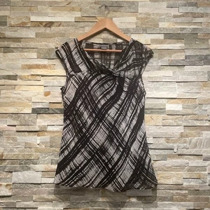 Ann Taylor 100% Seide Top Bluse | M schwarz taupe abstrakt, Old Money Fall Capsule - Bild 1 von 6