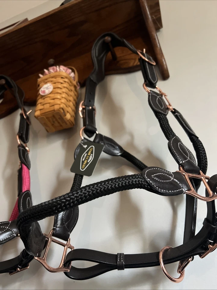 NUEVO CON ETIQUETAS HDR Cuerda Negra Cuero Halter CABALLO Foto 1 de 1