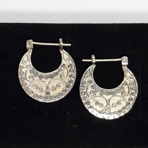 Pendientes de media luna filigrana de plata de ley redondos perforados 925 ATI - Imagen 1 de 4