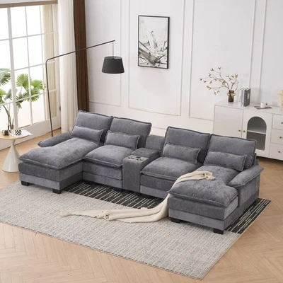 Sofá seccional modular en forma de U sofá nube chenilla con doble chaise lounge Foto 1 de 4