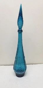 ITALIAN EMPOLI GENIE BOTTLE GLASS TEAL BLUE EMBOSSED FRUIT DECANTER 23” - Picture 1 of 6
