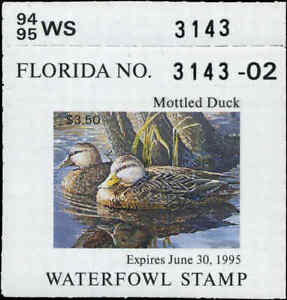 FLORIDA #16 1994 STATE DUCK STAMP MOTTLED duck by Antonio Rossini