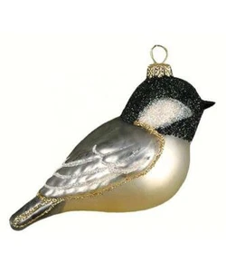 Vidrio soplado Chickadee con tapa negra hecho a mano pájaro adorno de Navidad Cobane - Imagen 1 de 1