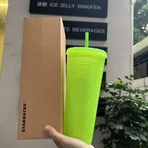 New Starbucks Christmas Glow-in-the-dark Fluorescent Green Tumbler Straw Cup24oz - Picture 1 of 8