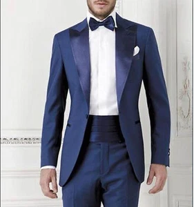 Men Blue Tuxedo Slim fit Suit Groomsmen Formal Suit Wedding Evening Party - Picture 1 of 2