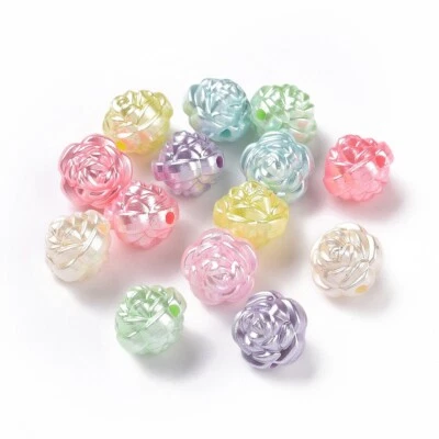 100 Acrylic Imitation Pearl Rose Flower Spacer Beads for Jewelry Earrings Making - Image 1 of 3