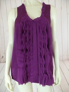 Ann Taylor Loft Blouse S Purple Shiny Poly Pullover Tank Ruffle Bib - Picture 1 of 12