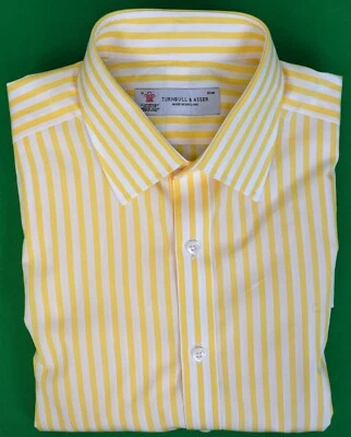 Turnbull & Asser Yellow/White Candy Stripe Shirt w/T&A Collar/ Barrel Cuff 16-33 - Image 1 of 4