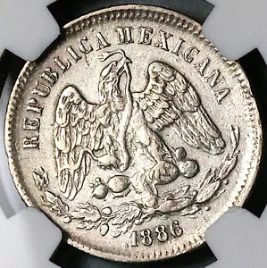 1886-CH NGC AU 50 Mexico 25 Centavos Chihuahua 22k Silver Coin POP 1/0 25020502C - Picture 1 of 6