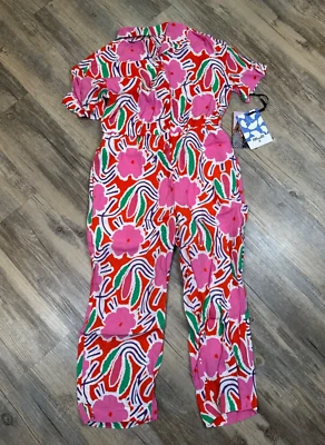 DVF Jumpsuit Pink Floral Flowers Pockets Size M 8 Girls Diane Von Furstenberg  - Image 1 of 4