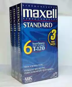 Maxell VHS T-120 6 Stunden Standardqualität Videorecorder leere Videokassetten 3er-Pack versiegelt - Bild 1 von 3