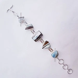 Natural Owyhee Opal Gemstone 925 Sterling Silver Handmade Bracelet, All Sizes - Picture 1 of 6