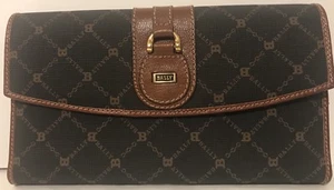 Authentic Vintage Bally Signature Print Canvas & Leather Checkbook Clutch Wallet - Picture 1 of 11
