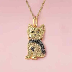 NEW ROYAL YORKIE Dog Necklace Rhinestone Pendant - Perfect Gift - Picture 1 of 5