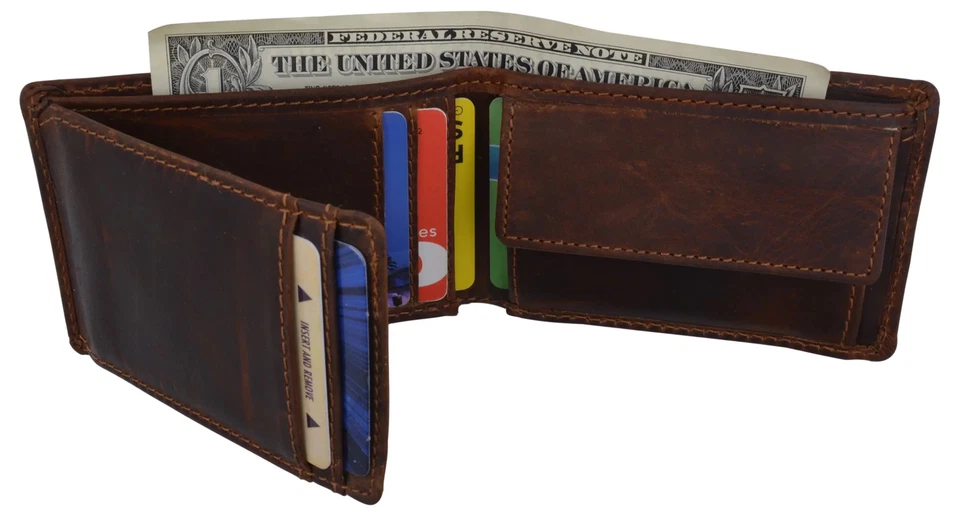 Hunter Brown RFID Blocking Leather Bifold Wallet Coin Holder - Image 1 of 4