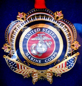 Beacon Design US Marine Corp Christmas Ornament Brass w/ 24K Gold 62712 NIB NEW - Picture 1 of 7