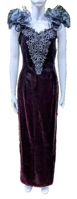 Vestido Vintage Loralie Terciopelo Talla 8 Brillo Floral Ombre Hoco Baile de graduación Cachicho Foto 1 de 4