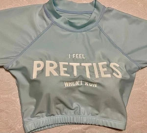MEDIUM Silky Cropped shirt with FAKE Boobs or FALSIES- Stuffed Bra, Padded C Cup - Picture 1 of 15