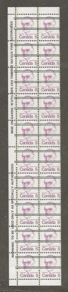 Canada 500xx, 5 cent Bennett precancel warning strip of 20, left side [540 — 第 1/1 张图片