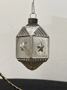 ⚪️ VTG Corning Mercury Glass Christmas Ornament SILVER LANTERN WITH STAR USofA - Picture 1 of 11