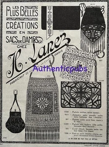 PUBLICITE LANEZ SACS DE DAMES POCHETTES PERLES SOIE DE 1924 FRENCH AD PUB RARE - Picture 1 of 1