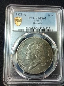 5 Francs Louis XVIII 1821 A; PCGS: MS 62 - Picture 1 of 2