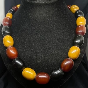 Necklace beaded Marble Bakelite Red wine yellow black color  unique vintage - Picture 1 of 10