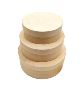 3 in 1 Set of wooden box with lid | Poplar wood 3 sizes in 1 | Round - Picture 1 of 2