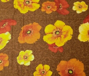35" Windflower Flannel Wilmington Prints Floral Orange Red Yellow Brown Damask - Picture 1 of 2