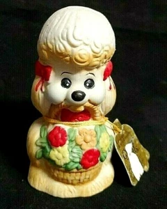 "Caniche campana Jasco Critter de colección perro arcos rojos porcelana bisque Taiwán 4,25" - Imagen 1 de 8