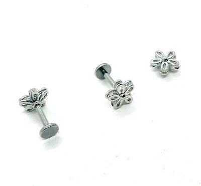 Cartilage Tragus Helix Earring - Daisy Flower Ear Stud - Gem Labret - Flat Back - Image 1 of 4
