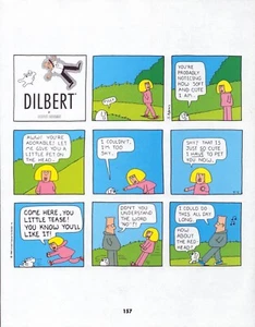 1990's Vintage Dilbert COMIC STRIP Pin-Up WALL ART - BLONDE TRIES TO PET DOGBERT - Picture 1 of 4