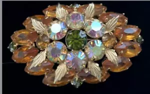 Broche ovalado caramelo de vidrio artístico vintage. - Imagen 1 de 3