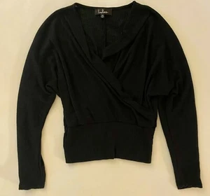 Lulus Black ribbed faux wrap-around womens sweater top shirt w v neck size XS - Picture 1 of 4