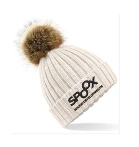 Spoox Chunky Cream Beanie Pom Pom Hat - Picture 1 of 6