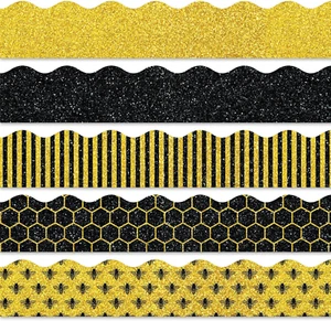 69Ft Summer Glitter Bulletin Board Borders 5 Designs Yellow Black Bee Theme Deco - Picture 1 of 7
