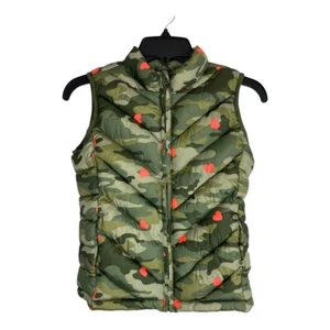 Gap Kids Youth Girl Vest Jacket Size Large Green Camo Hearts Sleeveless Puffy - Picture 1 of 6