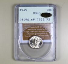 1945 Mercury Dime PCGS Rattler MS65 GOLD CAC ***RARE GOLD CAC RATTLER HOLDER***
