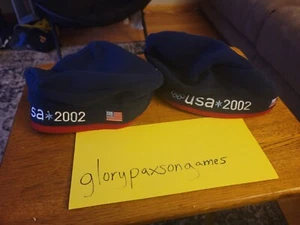 2x Roots USA 2002 Winter Olympics Team Beanie Fleece Hat Red White Blue - Picture 1 of 6