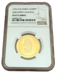 Colombia Columbia 1973 Gold 2000 Pesos NGC PF67 Cameo Guillermo Valencia - Picture 1 of 2