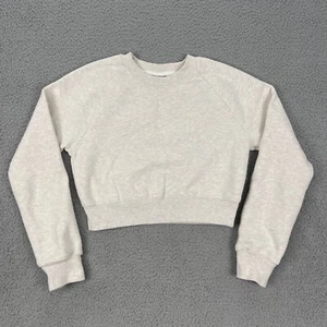 Aritzia TNA Cozy Fleece Perfect Sweatshirt Womens XS Beige Cropped Fit Cotton - Picture 1 of 9