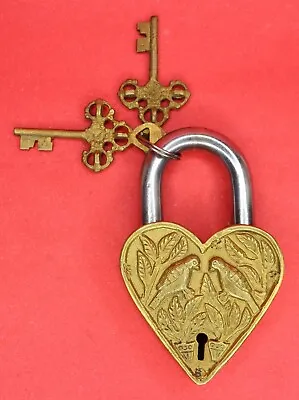 Heart Shape Bird Engraved Door Lock Vintage Antique Style Handmade Brass Padlock • 71.46$