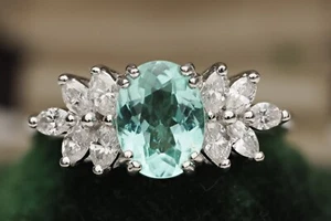 Llamativo anillo natural de oro de 18 quilates de turmalina y diamantes Paraiba de 1,5 quilates - Imagen 1 de 6