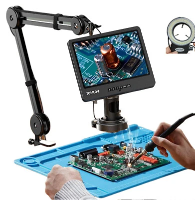 TOMLOV LCD HDMI Digital Soldering Microscope 2000X 10.1" + Electronic Repair Mat