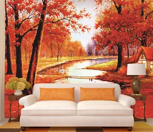 3D Orange Forest ZHU4167 Wallpaper Wall Mural Removable Self-adhesive Zoe - Picture 1 of 5