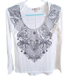 Decree Womens M Blouse White Paisley Scoop Neck Shirt Boho Peasant Hippie Top - Picture 1 of 6