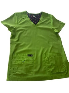 koi Basics Becca Women's 4-Pocket STRETCH V-Neck Scrub Top EUC Size Small Green - Picture 1 of 5
