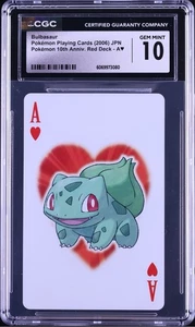 Pokemon CGC 10 Bulbasaur Red Ace Of Hearts 10th Anniversary Poker 2006 Japanese - Picture 1 of 2