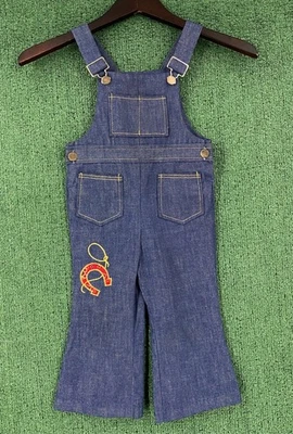 Mono de mezclilla de colección años 70 Health-Tex Western Horseshoe Bellbottom niños pequeños 3T Foto 1 de 4